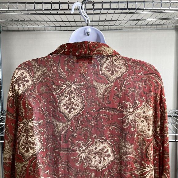 Jones & Co Women's Red Paisley Floral Button Up Shirt Size 20W Ruffle Boho Flowy - Picture 10 of 11